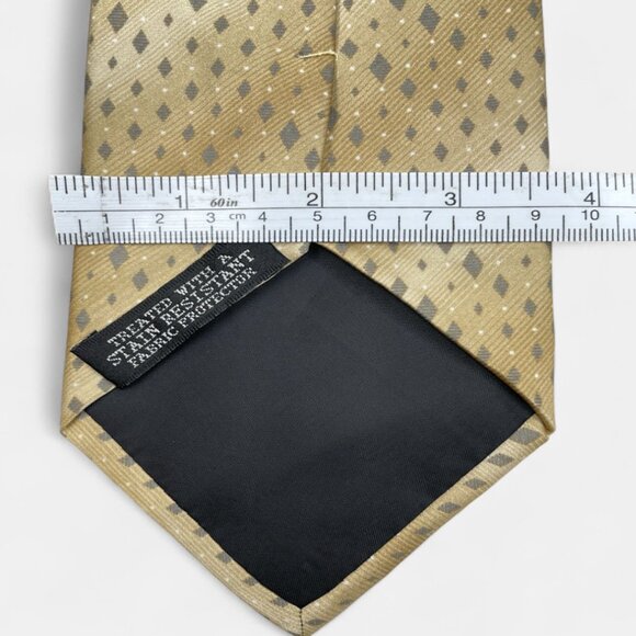 Van Heusen Silk Tie Geometric Gold Formal Dress Diamonds - Picture 5 of 6